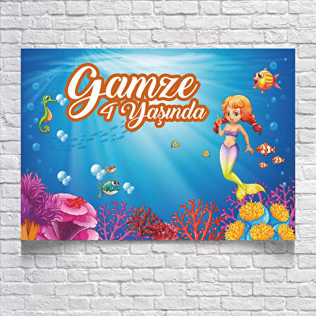 Deniz ve Deniz Kızı Temalı Doğum Günü Afişi 35X50 cm