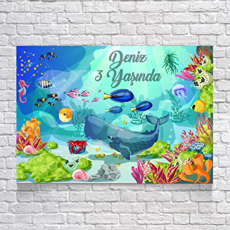 Denizde Yaşam Temalı Doğum Günü Afişi 70X100 cm