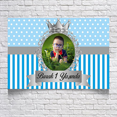 Mavi Çizgili Puantiyeli Doğum Günü Afişi 70X100 cm