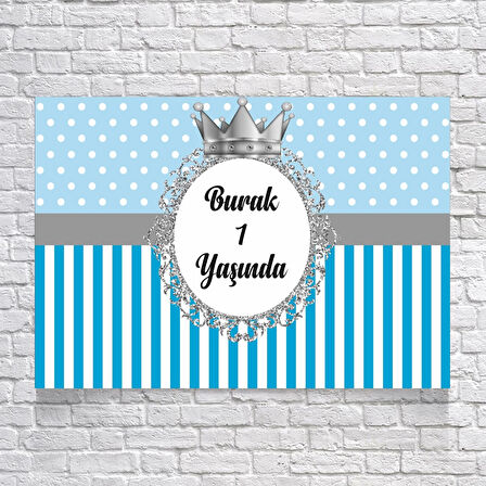 Mavi Çizgili Puantiyeli Doğum Günü Afişi 100X150 cm