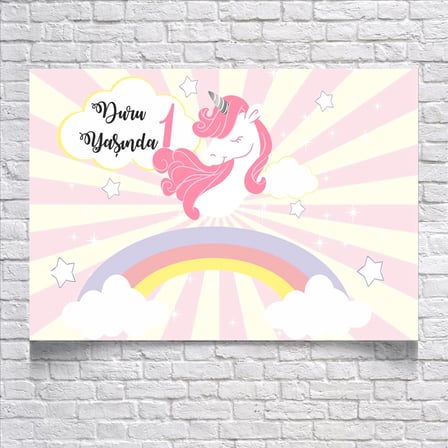 Unicorn Temalı Doğum Günü Afişi 100X150 cm
