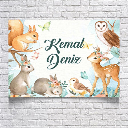 Ormanda ki Sevimli Hayvanlar Temalı Doğum Günü Afişi 100X150 cm