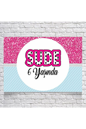 Pembe Pul Desenli Doğum Günü Afişi 50X70 cm