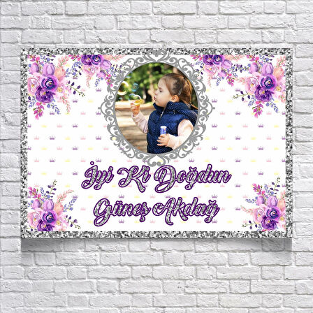 Mor Çiçekli Doğum Günü Afişi 50X70 cm