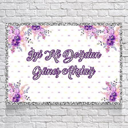 Mor Çiçekli Doğum Günü Afişi 70X100 cm