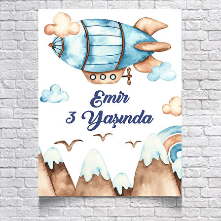 Balon Zeplin Temalı Doğum Günü Afişi 50X70 cm