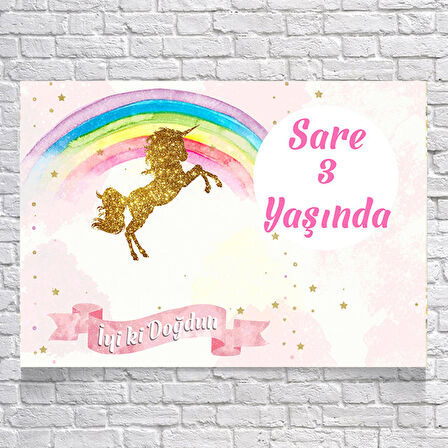 Unicorn Temalı Doğum Günü Afişi 50 x 70