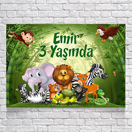 Safari Hayvanlar Temalı Doğum Günü Afişi 50X70 cm