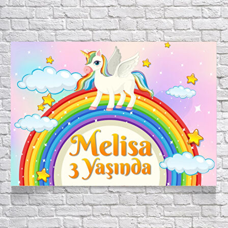 Unicorn ve Gökkuşağı Temalı Doğum Günü Afişi 70X100 cm
