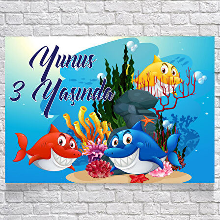 Köpek Balığı Temalı Doğum Günü Afişi 50 x 70