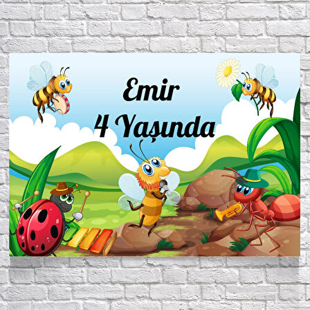 Karınca ve Ağustos Böceği Temalı Doğum Günü Afişi 70X100 cm