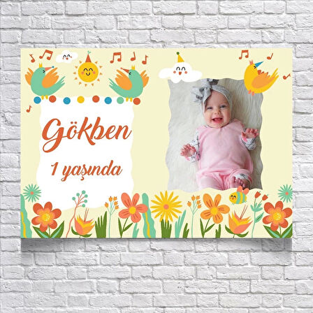 Müzik Ve Kuş Temalı Doğum Günü Afişi Resimli 50x70 Cm