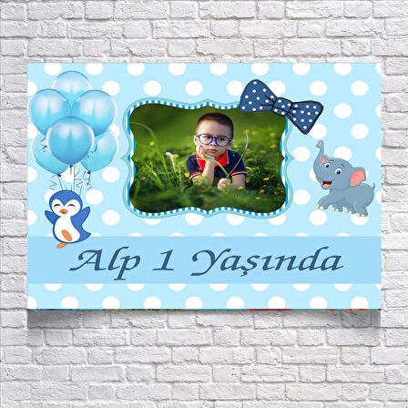 Fil ve Penguen Temalı Doğum Günü Afişi 70X100 cm