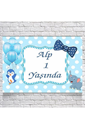 Fil ve Penguen Temalı Doğum Günü Afişi 35X50 cm