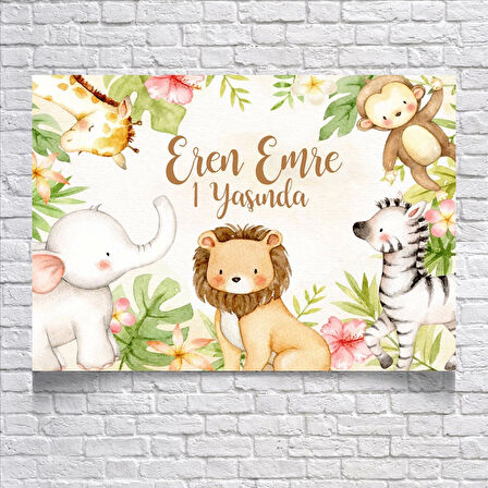 Safari Temalı Doğum Günü Afişi 100X150 cm