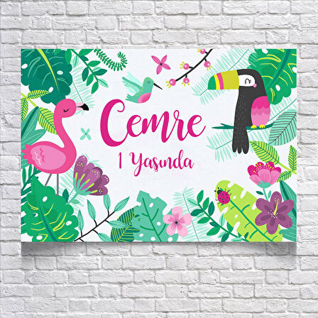 Tropikal Hayvanlar Temalı Doğum Günü Afişi 35X50 cm