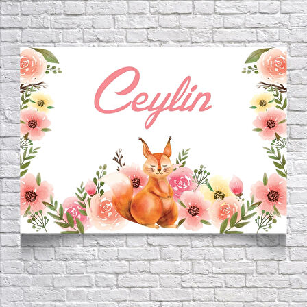 Çiçekli Sincap Temalı Doğum Günü Afişi 70X100 cm