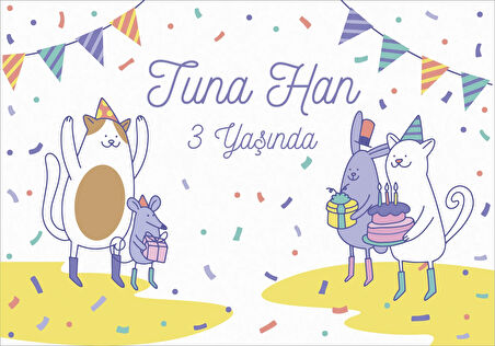 Sevimli Kediler Temalı Doğum Günü Afişi 70X100 cm