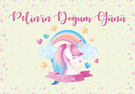 Unicorn Temalı Doğum Günü Afişi 70X100 cm