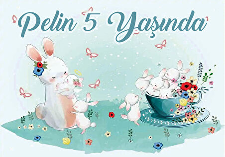 Tavşan Temalı Doğum Günü Afişi 35X50 cm