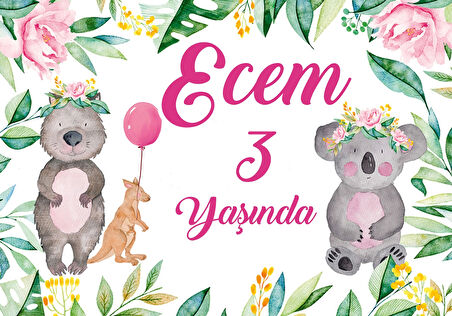 Sevimli Koala Temalı Doğum Günü Afişi 100X150 cm