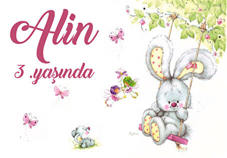 Tavşan Temalı Doğum Günü Afişi 50 x 70
