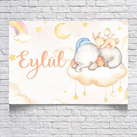 Bulutlar Üstünde Uyuyan Fil Temalı Doğum Günü Afişi 35X50 cm