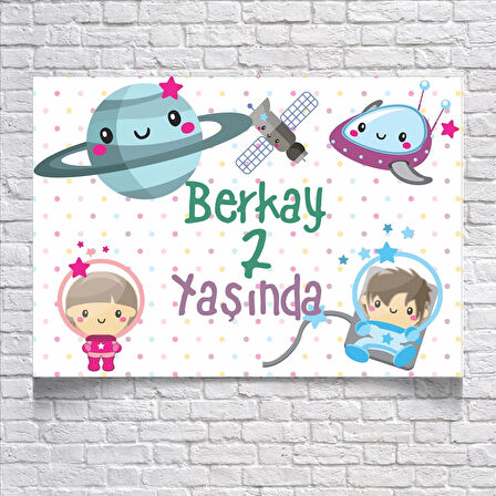Uzay ve Astranot Temalı Doğum Günü Afişi 50X70 cm