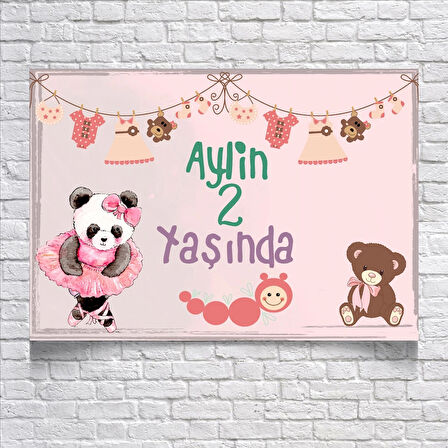 Balerin Panda Temalı Doğum Günü Afişi 100X150 cm