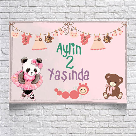 Balerin Panda Temalı Doğum Günü Afişi 35 x 50 Cm