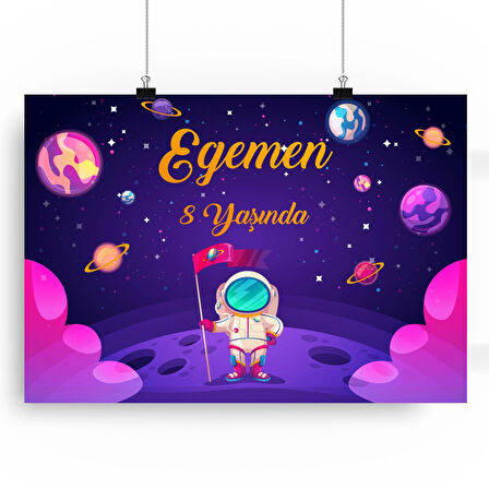 Uzay ve Astranot Temalı Doğum Günü Afişi 100X150 cm