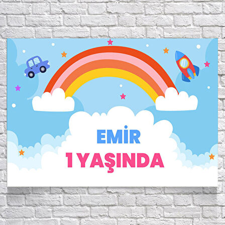 Gökkuşağı Temalı Doğum Günü Afişi 70 x 100