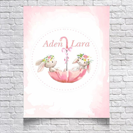 Pembe Tavşan Temalı Doğum Günü Afişi 70x100 Cm