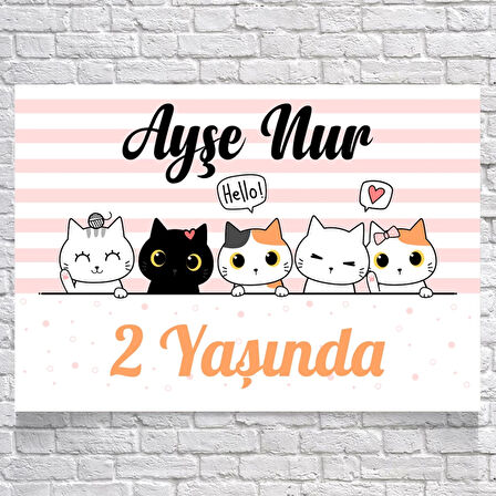 Kedi Teamlı Doğum Günü Afişi 100X150 cm