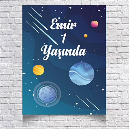 Uzay ve Gezegenler Temalı Doğum Günü Afişi 35X50 cm