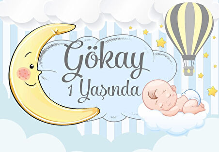 Ay ve Balon Temalı Doğum Günü Afişi 50X70 cm