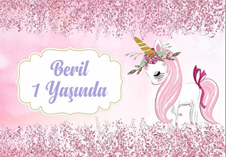 Pembe Unicorn Temalı Doğum Günü Afişi 35X50 cm
