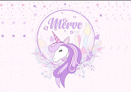 Mor Unicorn Temalı Doğum Günü Afişi 70X100 cm