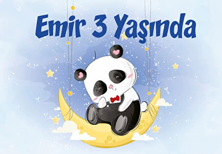 Sevimli Panda Temalı Doğum Günü Afişi 35X50 cm