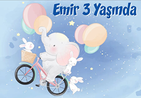 Sevimli Fil Temalı Doğum Günü Afişi 100X150 cm