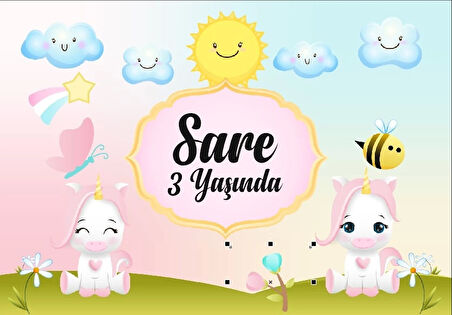 Unicorn Temalı Doğum Günü Afişi 35X50 cm