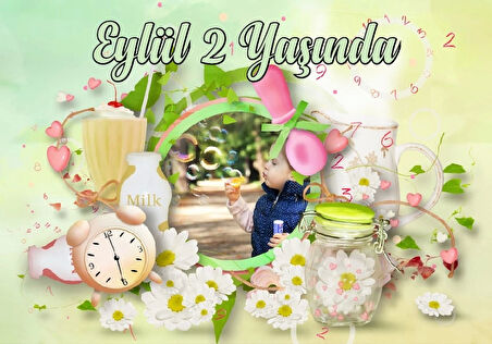 Resimli Çiçek Temalı Doğum Günü Afişi 100X150 cm