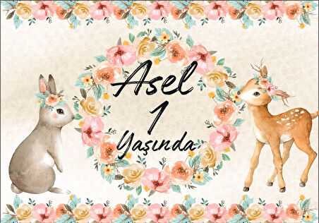 Çiçek ve Kuşlar Temalı Doğum Günü Afişi 70X100 cm