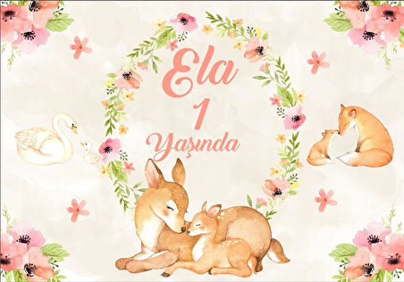 Balon ve Hayvanlar Temalı Doğum Günü Afişi 50X70 cm