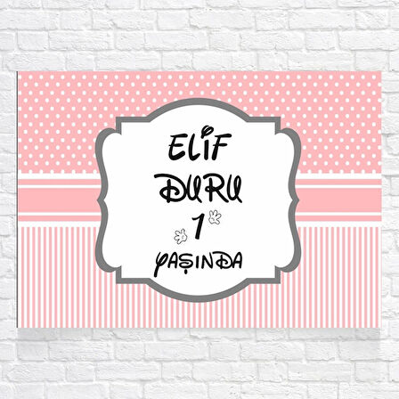 Pembe Puantiyeli Ve Çizgili Doğum Günü Afişi 50x70 Cm