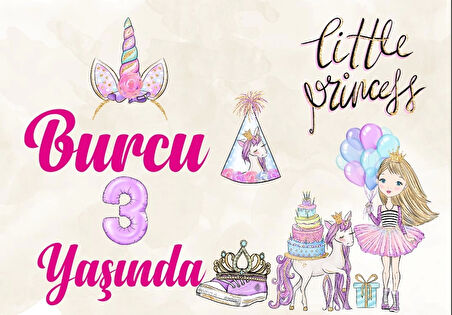 Sevimli Kız Temalı Doğum Günü Afişi 70X100 cm