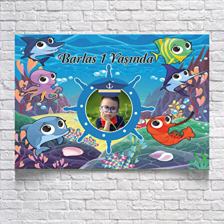 DENİZ VE BALIK TEMALI DOĞUM GÜNÜ AFİŞİ 70X100 cm