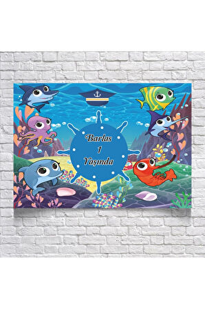 DENİZ VE BALIK TEMALI DOĞUM GÜNÜ AFİŞİ 70X100 cm