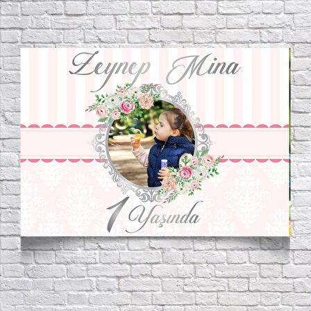 PEMBE ÇİÇEKLİ DOĞUM GÜNÜ AFİŞİ 35X50 cm