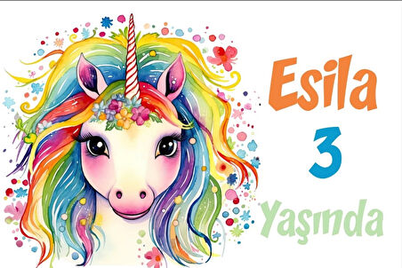 Unicorn ve GökkuşağıTemalı Doğum Günü Afişi -2 70X100 cm